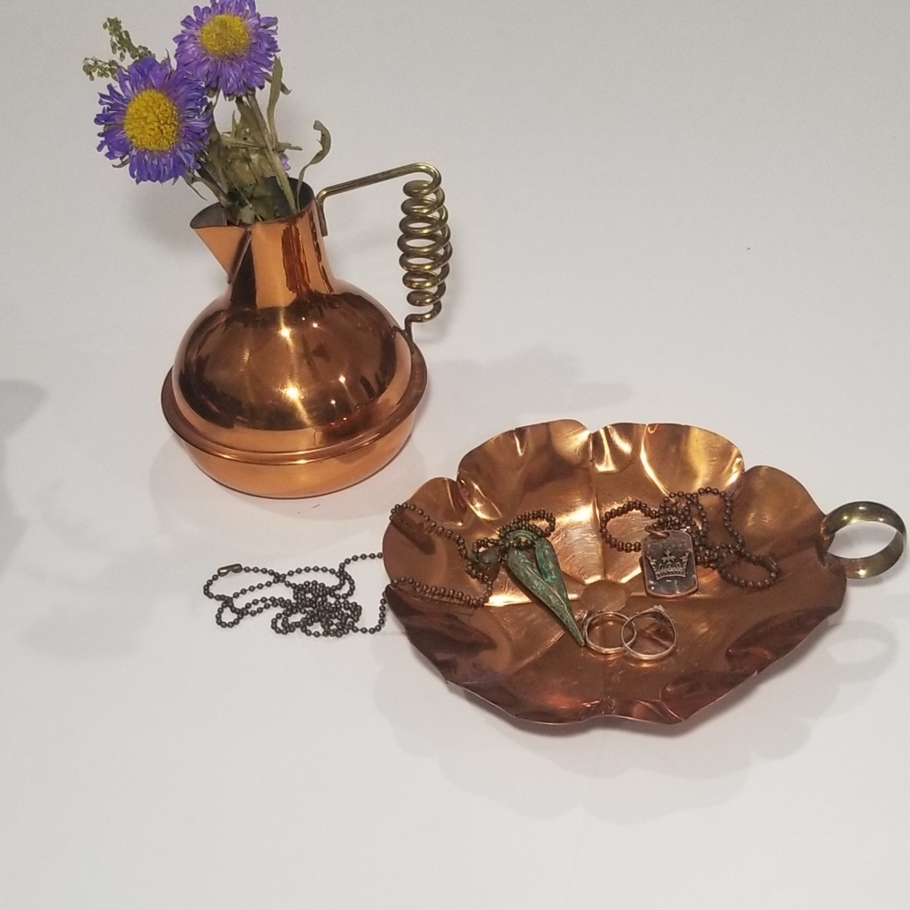 Copper tray and small pitcher